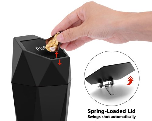 Car Trash Can Cup Holder, Ginsco Mini Car Trash Can with Lid, Car Accessories for Interior, Leakproof Small Trash Cup for Car, Home, Office, Bedroom with Additional 2 Hooks and 90pcs Trash Bags Black