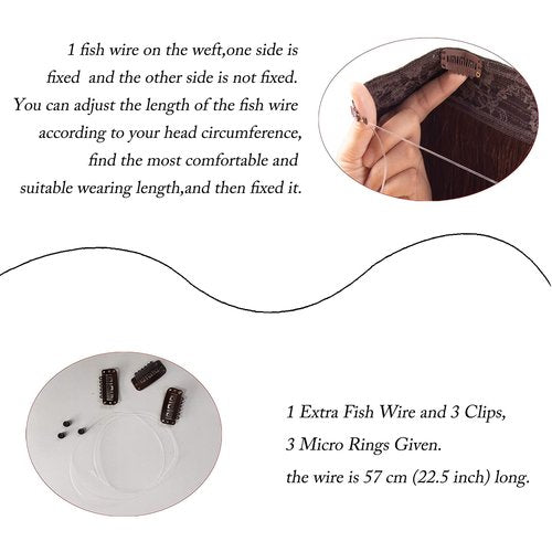 Tinashe Wire Hair Extensions Human Hair Invisible Clip in Hair Extensions Chocolate Brown to Ash Brown and Honey Blonde Secret Headband Wire in Invisible Hair 20inch 90g