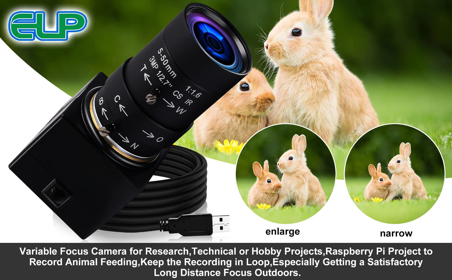 8MP USB Camera Manual Zoom 5-50mm Lens Webcam Variable Focus PC Camera Mini UVC USB2.0 USB with Camera for Computer IMX179 Close-up Camera Varifocal Web Camera with Zoom for Raspberry Pi Laptop