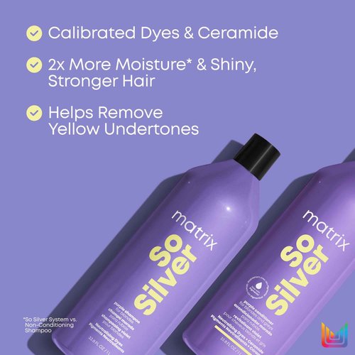 Matrix So Silver Purple Shampoo and Pigmented Conditioner Set | Removes Brassy Yellow Undertones | Toning Conditioner For Blondes and Greys | For Color Treated Hair | Premium Salon Conditioner | Vegan