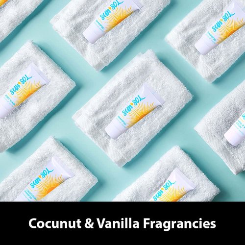World Amenities - Sun + Sol Bulk Cleansing 2 in 1 Shampoo & Conditioner With Warm Coconut & Vanilla Fragrances, Travel Size Toiletries, Mini Hotel Amenities, 0.7 oz, 300 Count