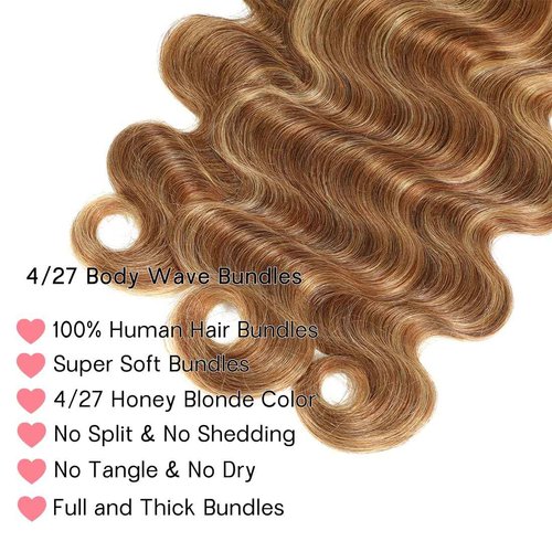 Suerkeep Body Wave Bundles Human Hair Extensions 3 Bundles 20 22 24 Inches Raw Brazilian Virgin Hair P4/27 Color For Black Women