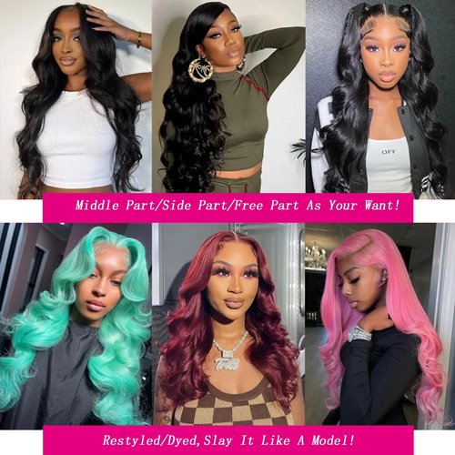 OiMiGO Natual Black Body Wave HD Lace Front Wigs Human Hair,180% Density Pre Plucked 13x6 Transparent Bleached Knots Wigs Brazilian Human Hair Lace Frontal Wigs Human Hair for Women (20Inch)