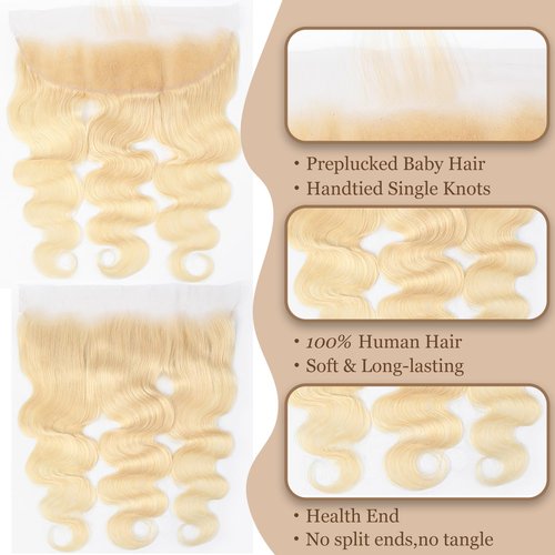 13x4 Lace Frontal Closure Body Wave Ear to Ear Transparent HD Lace Frontal Brazilian Virgin Human Hair Frontal Pre Plucked With Baby Hair 613 Blonde 16 Inch