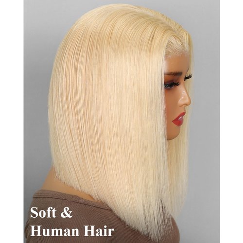 Megalady Beauty Arabella 613 Bob Wig Human Hair 13X4 Ready to Go Glueless Wig 180% Density Straight 613 Bob Wigs Human Hair Pre Plucked with Baby Hair(10 Inch, 13x4 Glueless Bob Wig)