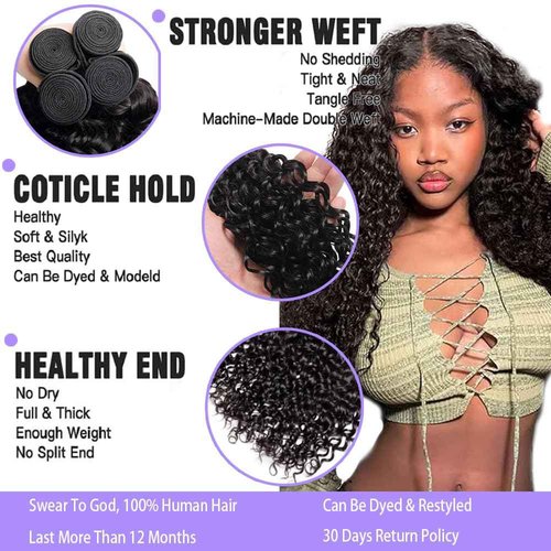 Water Wave Human Hair Bundles 18 20 22 Inch 12A 100% Unprocessed Remy Wet And Wavy Bundles Human Hair Brazilian Curly Wave Bundles Water Wave Bundles Full And Thick Black Color