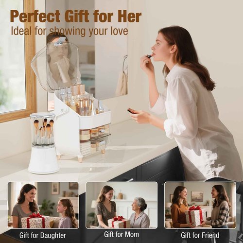 CLBDRESS Makeup Organizer Skincare Organizers, Make up Organizer for Vanity, Cosmetic Display Cases with Transparent Cover, Cosmetic Organizer for Bathroom, Dresser, Countertop Organizer, Silver