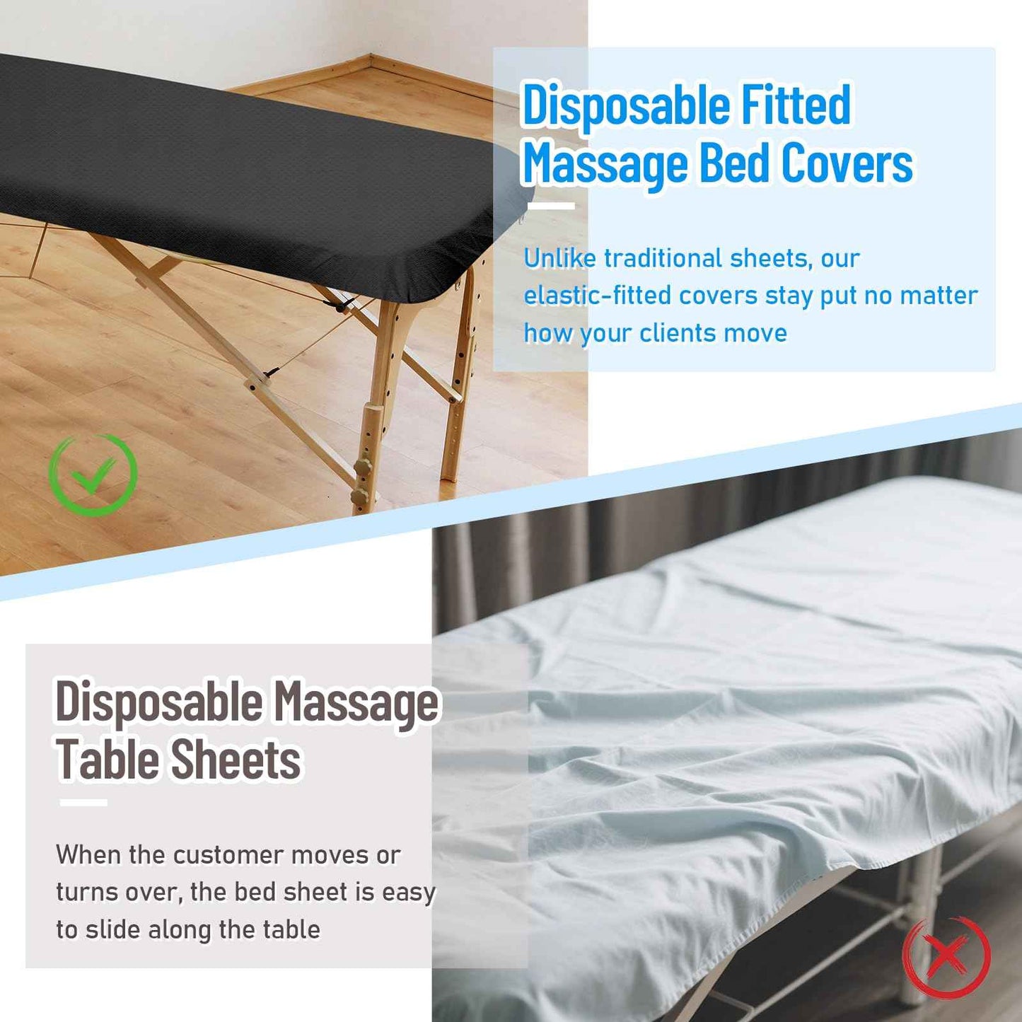 150 Pcs 82 x 35'' Disposable Massage Table Sheets Fitted with Elastic Disposable Massage Bed Covers for Spa Beauty Salon Tattoo Facial Lash Bed Breathable Waterproof Oilproof Non Woven Fabric(Black)
