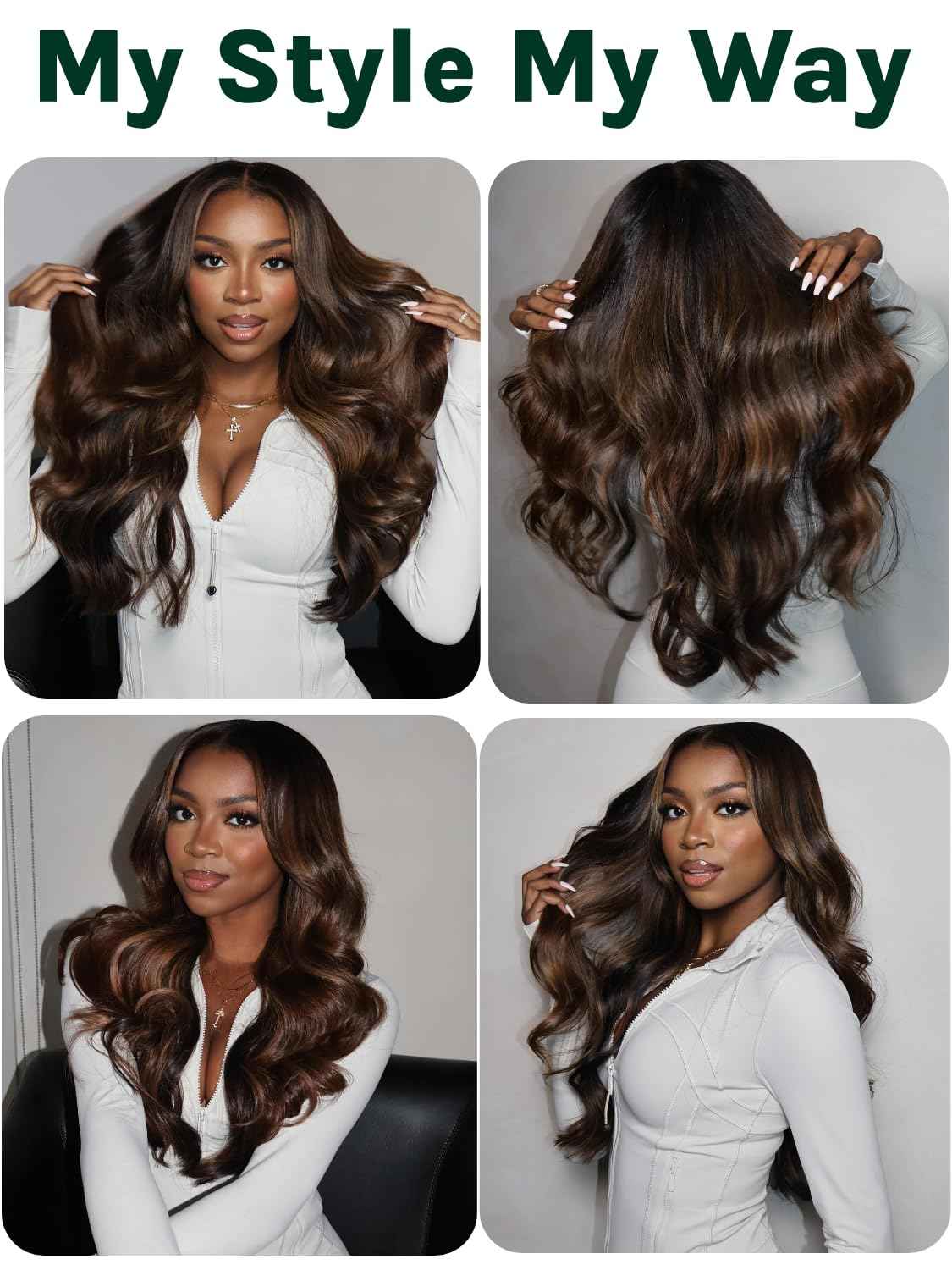 KLAIYI Ombre Brown V Part Wig Body Wave Human Hair Upgrade U Part Wig with Dark Roots Glueless Chestnut Brown Clip in Half Wig No Glue No Leave Out Beginner Wigs for Women Wear and Go Wig 150% 16Inch