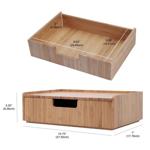 MobileVision Bamboo Makeup Organizer Complete Combo Which INCLUDES: 5 Section Brush Holder, 4 Compartment Cosmetic Caddy & Drawer for added extra storage space