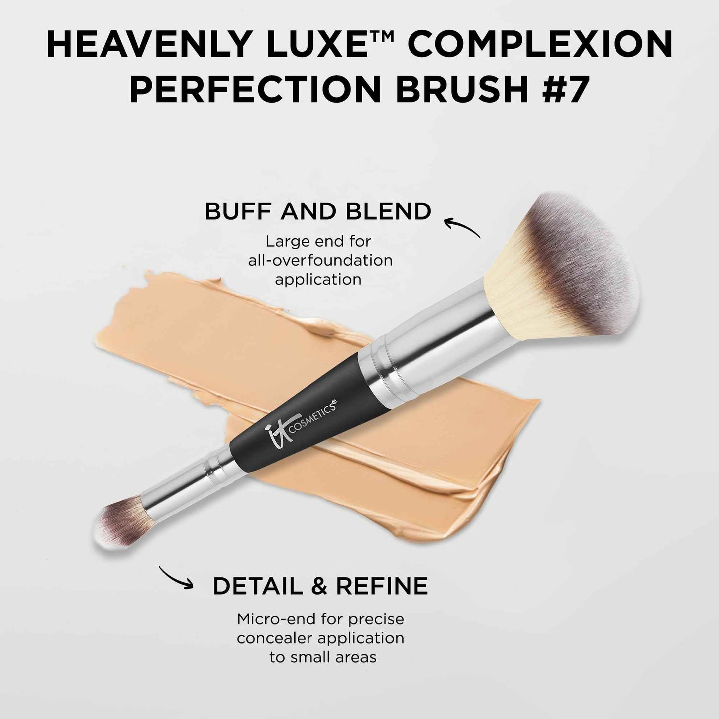 IT Cosmetics Face Makeup Brush Bundle – For Foundation, Concealer, CC+ Cream, Pressed + Loose Powders – Includes Complexion Perfection Brush #7 + Luxe Wand Ball Powder Brush #8 – Airbrushed Look