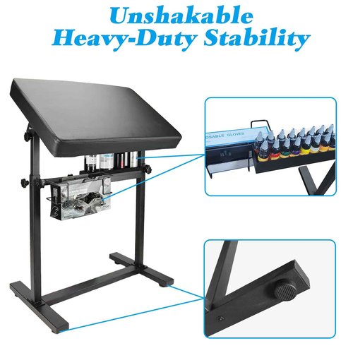 Yangna XXL Professional Tattoo Arm Rest Stand - Adjustable Height (26" to 39"), Heavy Duty Steel Base with Detachable Storage Tray & PU Leather Cushion for Tattoo Artists and Studios