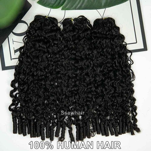 Ssawhair Water Curly Crochet Human Hair Knotless Pre-Separated Deep Curly Virgin Human Hair Pre-Looped Reusable Feather Crochet Hair Extensions 22Inch 60g 50Strands