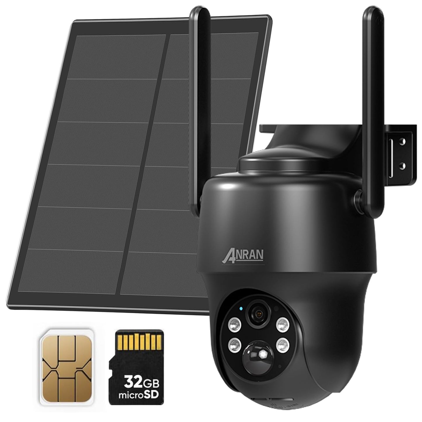 ANRAN 4G LTE Security Camera: 2K Solar Camera Wireless Outdoor with SIM & 32GB SD Card, No WiFi Needed, Night Vision, 360° Pan-Tilt, PIR Motion Detection, 2-Way Audio, Free One Month Data Traffic