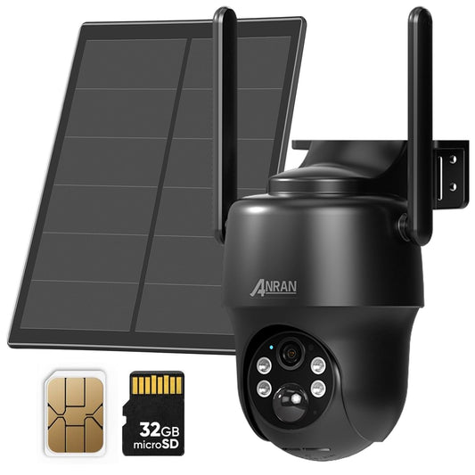 ANRAN 4G LTE Security Camera: 2K Solar Camera Wireless Outdoor with SIM & 32GB SD Card, No WiFi Needed, Night Vision, 360° Pan-Tilt, PIR Motion Detection, 2-Way Audio, Free One Month Data Traffic