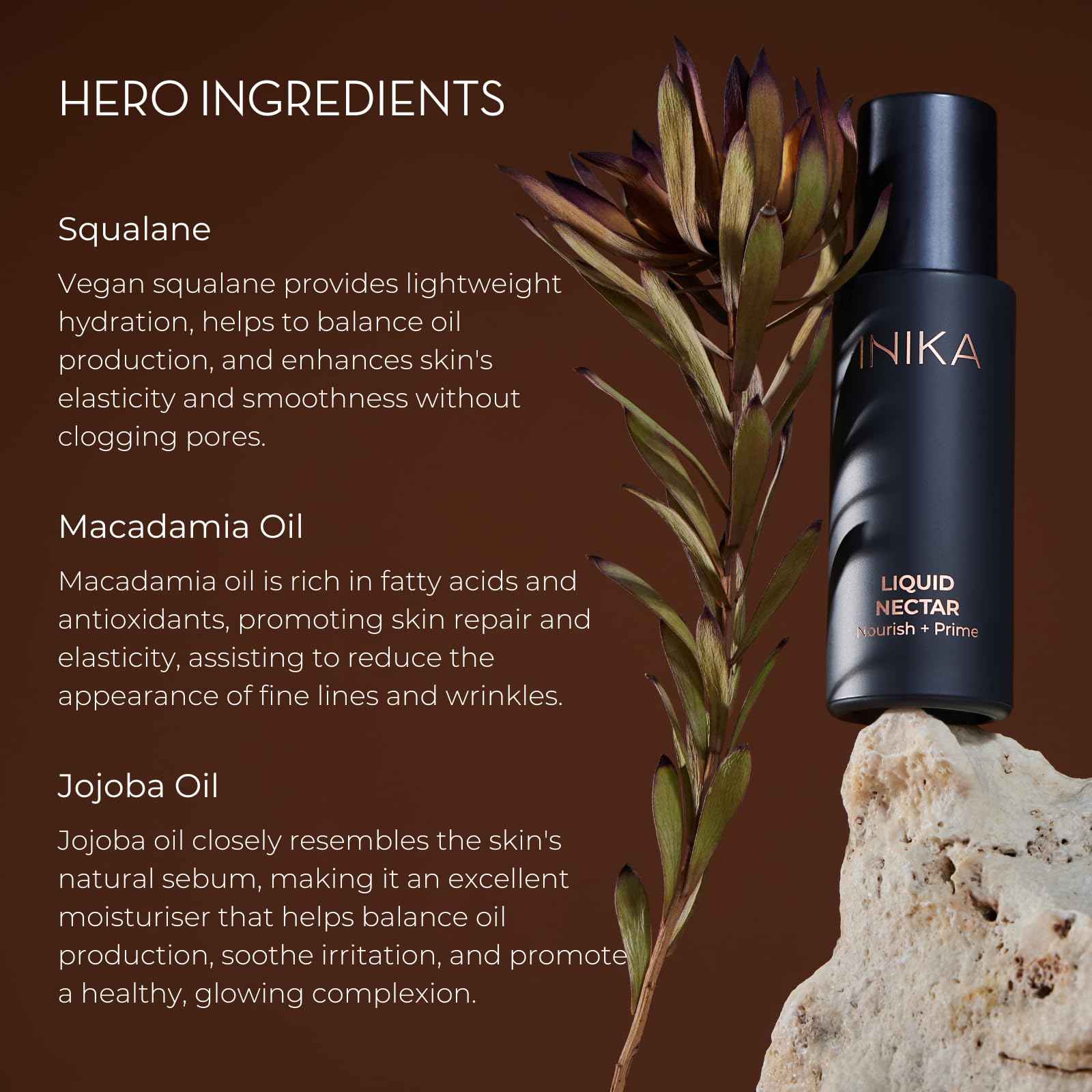 INIKA Organic Liquid Nectar Primer | 3 in 1 Skincare Makeup Hydrid to Prime, Nourish and Boost Glow. Silky Vegan Formula Instantly Smooths & Evens Skin Tone. 30mL