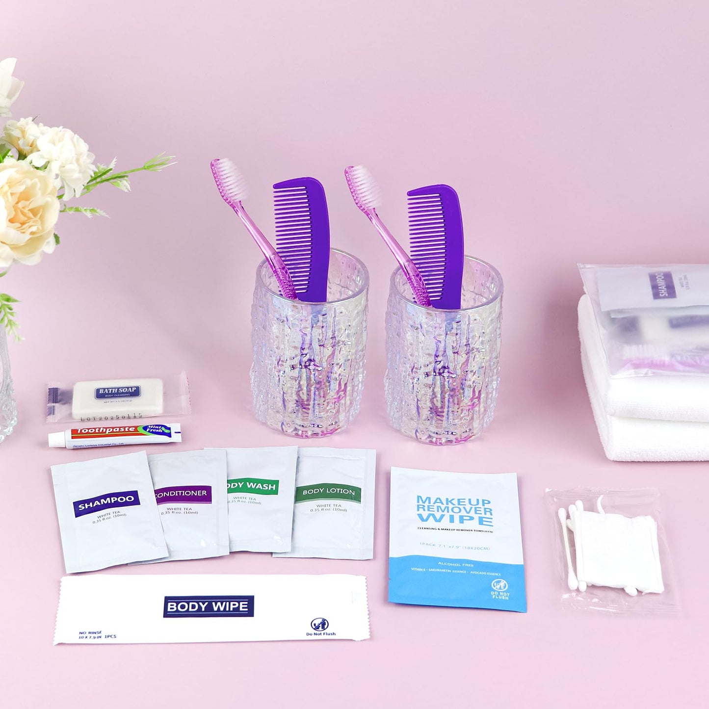 HQSLsund 50 Kits Travel Toiletry Kit Bulk, Personal Hygiene Kit, Disposable Hygiene Kit Homeless Care Supplies Charity Kit For Home, Hotel, Camping, Travel