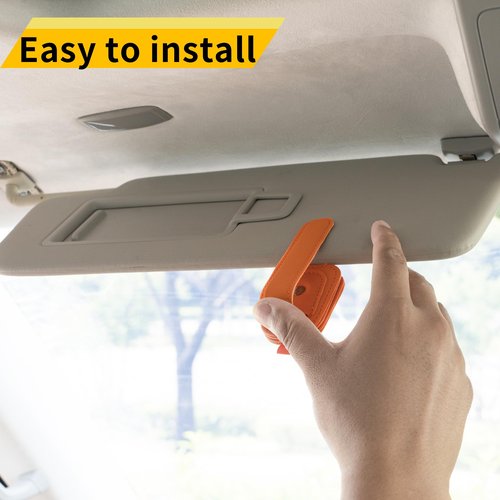 Yuoyar Sunglass Holder for Car, Magnetic Leather Sunglasses Holder and Ticket Card Clip, Car Visor Accessories, 2 Packs (Orange)