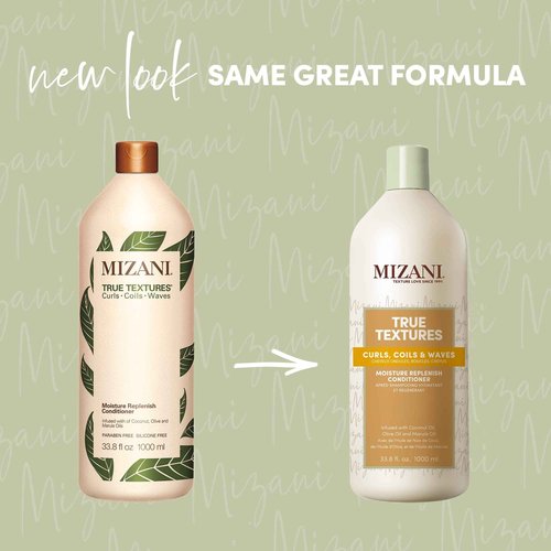 Mizani True Textures Moisture Replenish Conditioner with Refill Set | Smooths & Hydrates | with Coconut Oil | Sulfate-Free | for Curly Hair | 33.8 Fl Oz Liter and 16.9 Fl Oz Refill