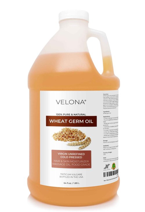 Wheat Germ Oil USP Grade by Velona - 64 fl oz | 100% Pure and Natural Carrier Oil | Unrefined, Cold Pressed | Cooking, Face, Hair, Body & Skin Care | Use Today - Enjoy Result