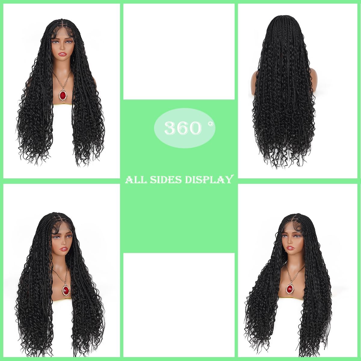 36 Inch Long Boho Knotless Braided Wigs For Women Natural Black 100% Hand Tied 13x6 Bohemian Boho Box Braids Lace Front Wig Synthetic Braid Wig With Baby Hair (Natural Color Braided Wigs, 36 Inch)