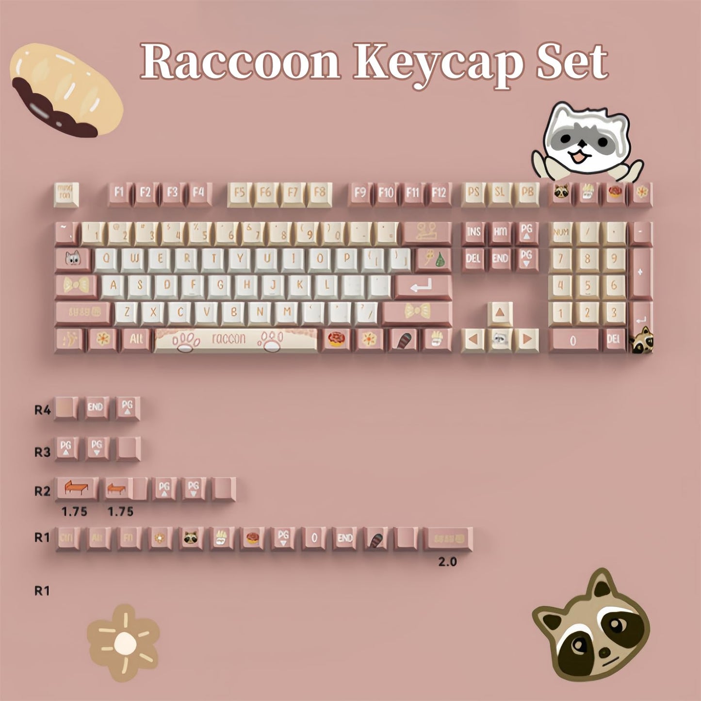 ZMX Cute Keyboard Keycaps,PBT Dye-Sub Custom Keycaps Set Cherry Profile 124 Keys Full Size Keycaps for ANSI Layout Cherry MX Switches 75% 60% Mechanical Gaming Keyboard Kawaii Cartoon Keycaps (16)