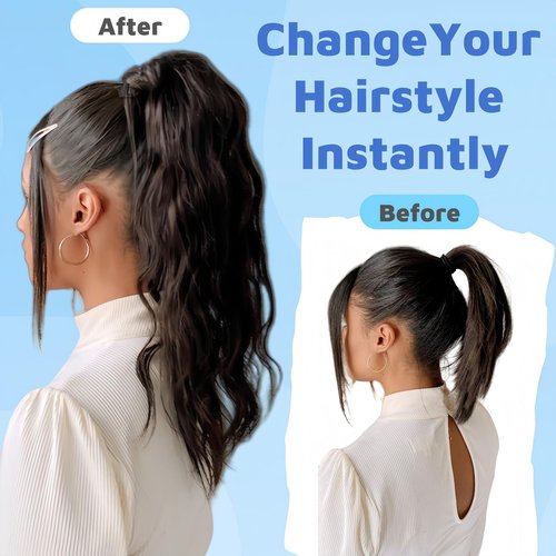 FUOTONBUTY Claw Clip Ponytail Extension 100% Real Remy Human Hairpiece Pony Tails Hair Extensions Long Straight Ponytail for Women (16 inch, Balayage Caramel Blonde to Bleach Blonde)