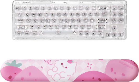 YUNZII X71 Transparent Mechanical Keyboard(Crystal Ice Switch,White), Keyboard Wrist Rest (Pink