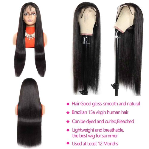 Lemoda 13x6 Straight HD Lace Front Wigs Human Hair Outlet Deal 13x6 Straight Lace Front Wigs 200% Density 18 inch Black Wig Virgin 15A Straight Human Hair Wig For Black Women Natural Color