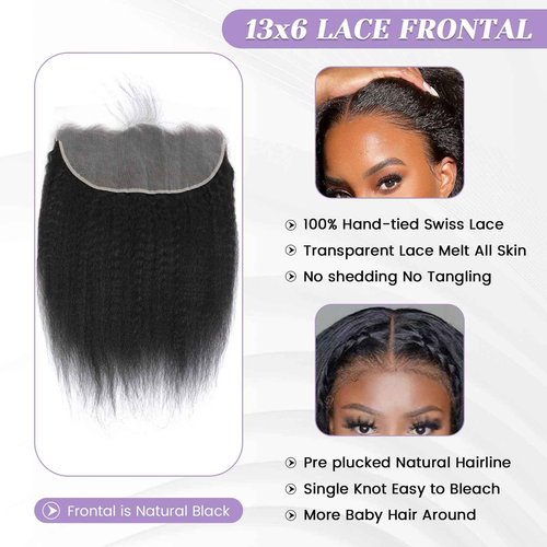 DSEKCAIN Kinky Straight Frontal 13x6 Frontal Human Hair Transparent HD Lace Frontal Yaki Straight Frontal Closure 100% Human Hair Ear to Ear Lace Frontal Natural Black Color 18 Inch 150% Density