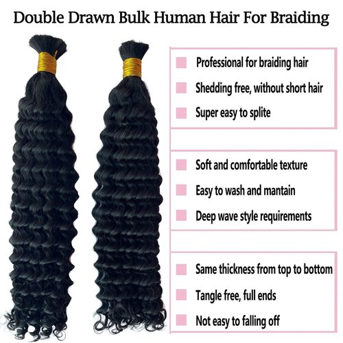 Bulk Hair Double Drawn Human Bundles Spanish Curly Extensions For Boho Knotless Braiding No Weft Water Wave Full End Burmese Bulk Hair Boho Braids for Women 22inch 1Bundle 100g