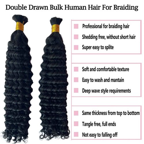 Bulk Hair Double Drawn Human Bundles Spanish Curly Extensions For Boho Knotless Braiding No Weft Water Wave Full End Burmese Bulk Hair Boho Braids for Women 24inch 1Bundle 100g