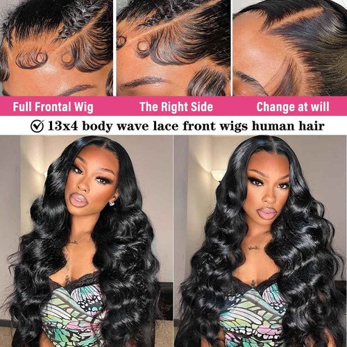 Devonia 13x4 Body Wave Lace Front Wigs Human Hair Pre Plucked 180 Density HD Lace Front Wigs for Women Wigs Human Hair Lace Frontal Natural Black Color Body Wave Wig 22 Inch