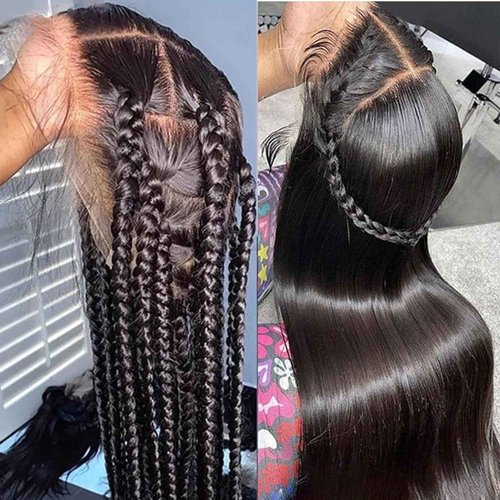 HERMOUS Full Lace Human Hair Wigs Straight HD Transparent Lace Pre Plucked Handmade Whole Lace Wig 12A Brazilian Virgin Remy Hair 180% Density Full Lace Wig Natural Black 8 Inch