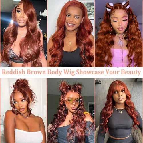 KINSTAR 13x6 Reddish Brown Lace Front Wigs Human Hair HD Lace Front Wigs Human Hair 180 Density Body Wave Frontal Wigs Colored Glueless Wigs 14Inch