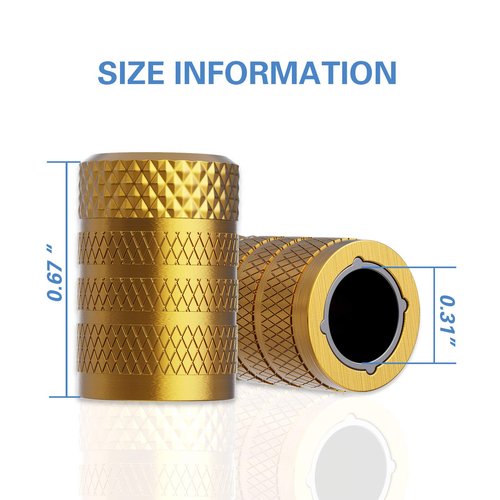 CKAuto Tire Valve Stem Caps, Golden Yellow, 4 pcs/Pack, Anodized Aluminum Tire Valve Cap Set, Corrosion Resistant, Universal Stem Covers for Cars Trucks Motorcycles SUVs and Bikes