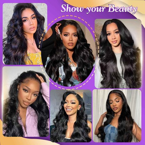 12A Human Hair Bundles 3 Bundles with Closure 16 18 20+14 Inch Brazilian Body Wave Bundles with 4x4 HD Lace Closure 100% Unprocessed Virgin Quick Weave Natural Black