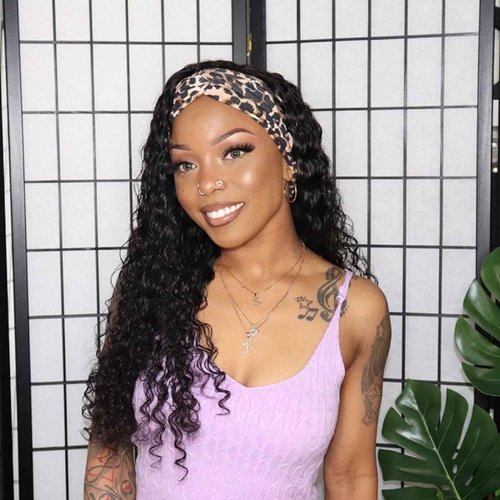 Lauberita Headband Wig Human Hair for Women Long Curly Hair Deep Wave Wig 24 Inch Natural Color