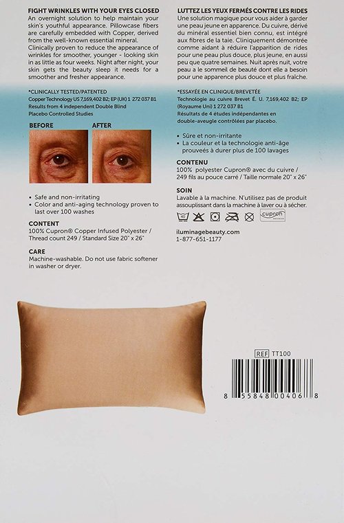 iluminage Skin Rejuvenating Standard Size Pillowcase for Fine Lines/Wrinkles Reduction & Hair Smoothing with Anti-Aging Copper Technology