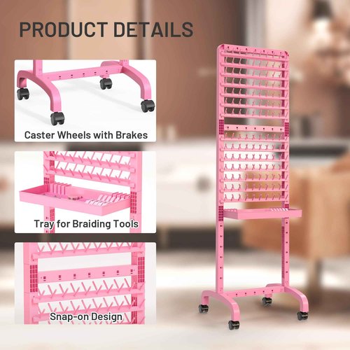 Yumkfoi Adjustable 280 Pegs Braiding Rack, Hair Racks with Tray and Braiding Tools, 2-sided Braid Rack for Braiders, Hair Separator with Wheels