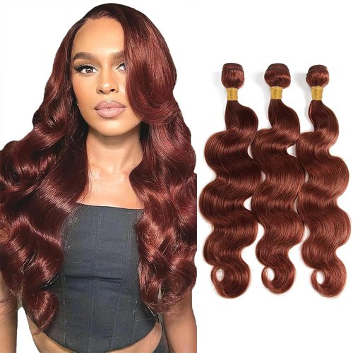 Reddish Brown Bundles Human Hair Color 33 Body Wave Bundles Copper Red Brown Brazilain Virgin Remy Hair Extensions Double Drawn 20 22 24 Inch