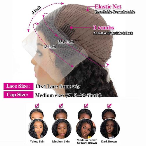Tipiuli Deep Wave Lace Front Wigs Human Hair 13x4 HD Transparent Lace Frontal Curly Wigs for Women 180% Density Glueless Wigs Human Hair Pre Plucked with Baby Hair Natural Color (26 Inch)
