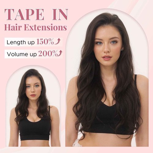 SEGOHAIR Wavy Tape In Hair Extensions Real Human Hair with Double-Sided Adhesive Professional Hair Extensions for Women 40pcs Body Wave 18 Inches Dark Blond Mixed Bleach Blond