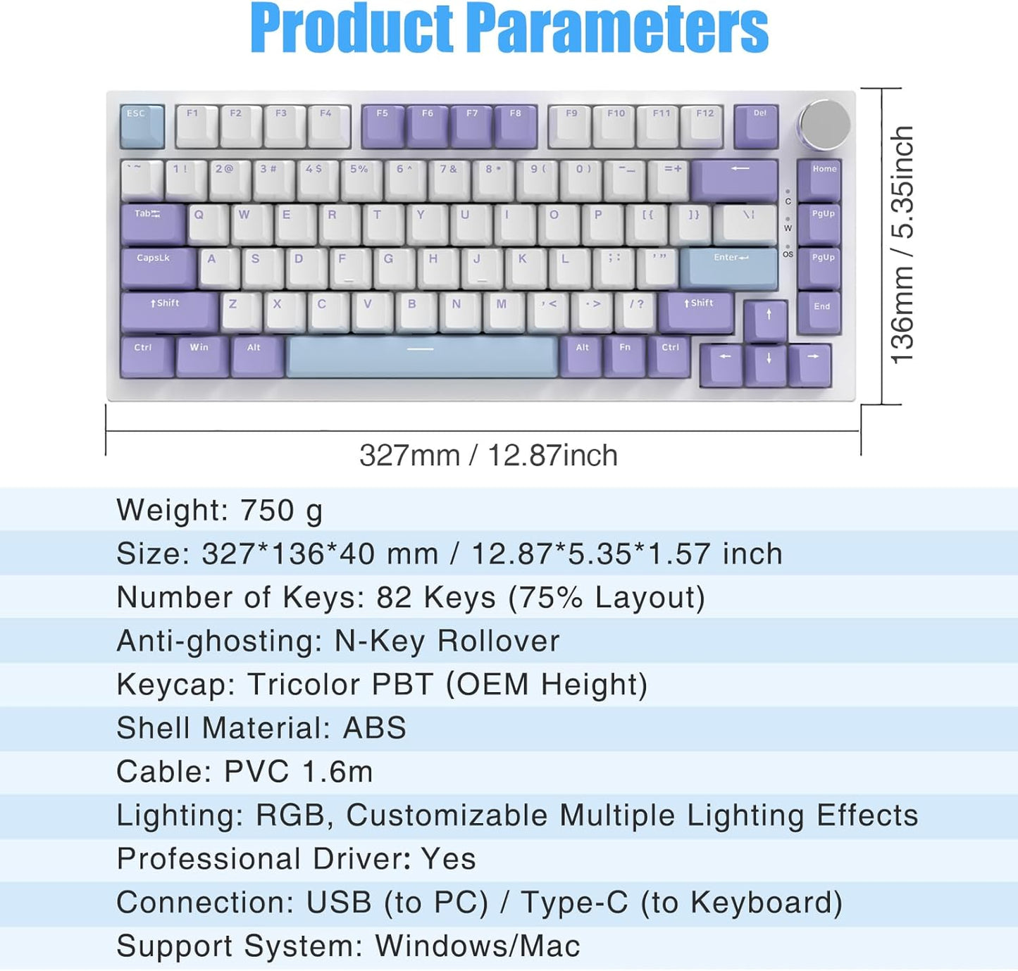 AJAZZ AK820 Pro 75% Gasket RGB Wireless Mechanical Keyboard with TFT Screen, Volume knob, Bluetooth/2.4G/Wired 3-Modes, Compact 82 Hot-Swap Keys, Tricolor PBT Keycap, 4000 mAh (Gray&Yellow 3-Modes)