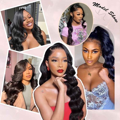 annione 30 Inch 13x6 Lace Front Wigs Human Hair 200% Density Real Human Hair Wig Body Wave HD Lace Frontal Wigs Pre Plucked Transparent Lace Natural Black for Women