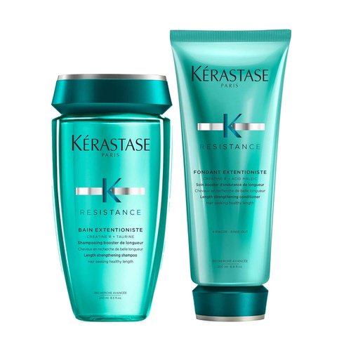 Kerastase Resistance Bain Extentioniste Length Strengthening Shampoo & Conditioner Set For Damaged Hair - Protects Hair and Scalp from External Aggressors, and Enhances Shine With Ceramides