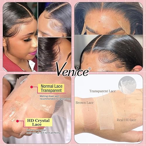 Venice Hair Real HD Lace Closure only 0.10mm Ultra-thin Invisible Crystal HD Lace Pre Plucked with Baby Hair Straight Human Hair Lace Frontal Closure (7x5 HD Body, 18 Inch)