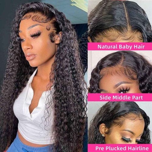 Deep Wave Bundles with Closure Human Hair (12 14 16+10 Closure) 4x4 Lace Closure with Baby Hair Natural Color 3 Bundles with Closure Free Part 100% Brazilian Virgin Remy Hair for Black Women