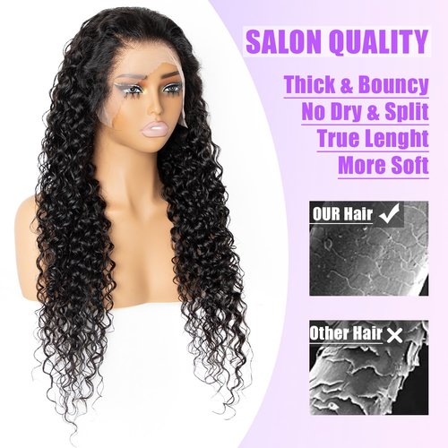 ILHILH 13x6 Deep Wave Lace Front Wigs Human Hair Pre Plucked HD Lace Frontal Deep Wave Wig Pre Plucked 200 Density Brazilian Glueless Wet and Wavy Wig 20 Inch