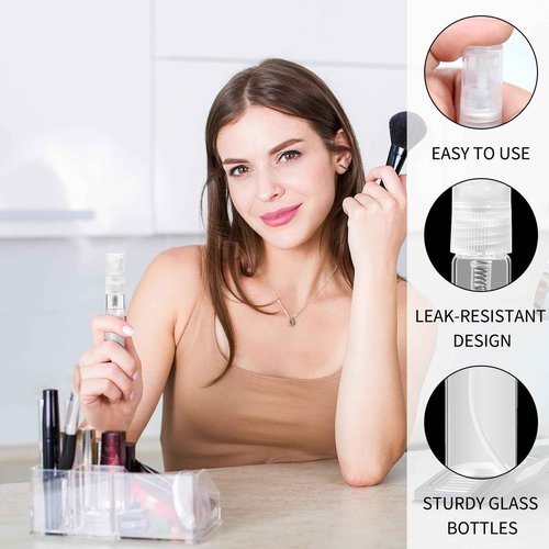TANEMUDO 320 Pcs Mini Spray Bottles with 10 Perfume Dispensers, 10 Droppers, and 10 Funnels, Clear Refillable Glass Perfume Atomizer for Travel, Fragrance, Scent Samples, and Pocket Dispensers (5ml)